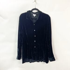 J.Jill XL Womens Y2K 90s Black Crushed Velvet Peplum Button Up Tunic Shirt